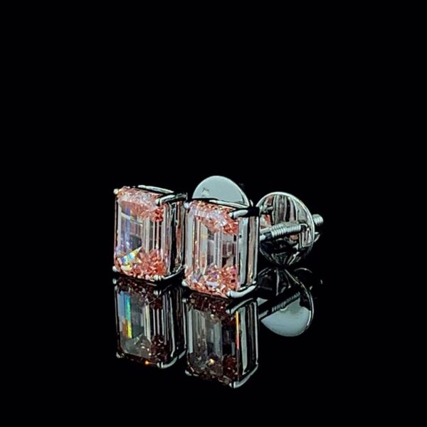 Elegant Emerald Cut Pink Diamond Stud Earrings Made In 18 / 14 / 10 KT Gold Embellished With Certified Lab Diamonds For The Anniversary Gift