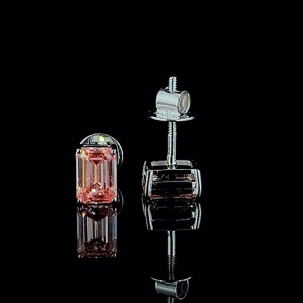 Elegant Emerald Cut Pink Diamond Stud Earrings Made In 18 / 14 / 10 KT Gold Embellished With Certified Lab Diamonds For The Anniversary Gift