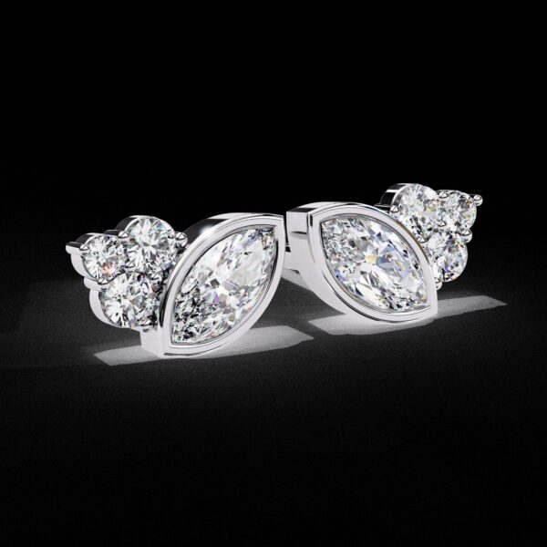 Elegant Marquise and Cluster Diamond Stud Earrings Made In 18 / 14 / 10 KT Gold Embellished With Certified Lab Diamond For The Birthday Gift