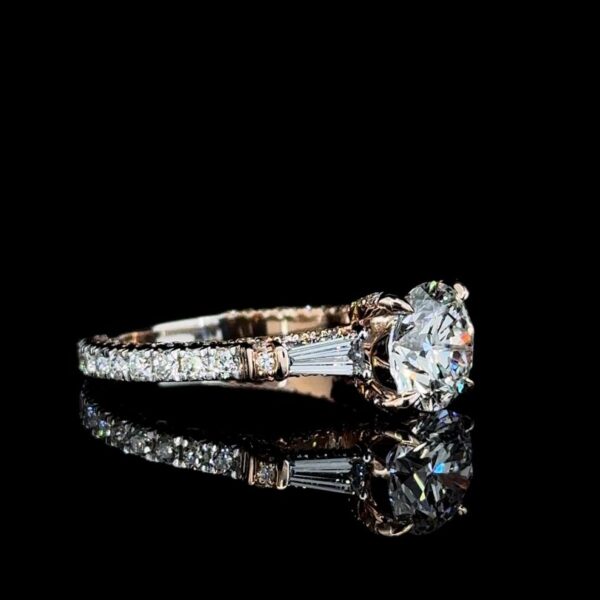 Exquisite Round Cut Diamond Ring with Baguette Made In 18 / 14 / 10 KT Gold Made In Shinny Moissanite Diamonds For The Anniversary Gift