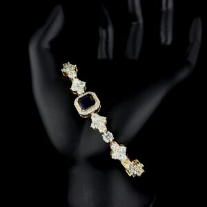 Luxury Diamond & Blue CZ Stone Bracelet Made In 10 KT Gold Embellished With Shinny Moissanite Diamonds For The Birthday And Anniversary Gift