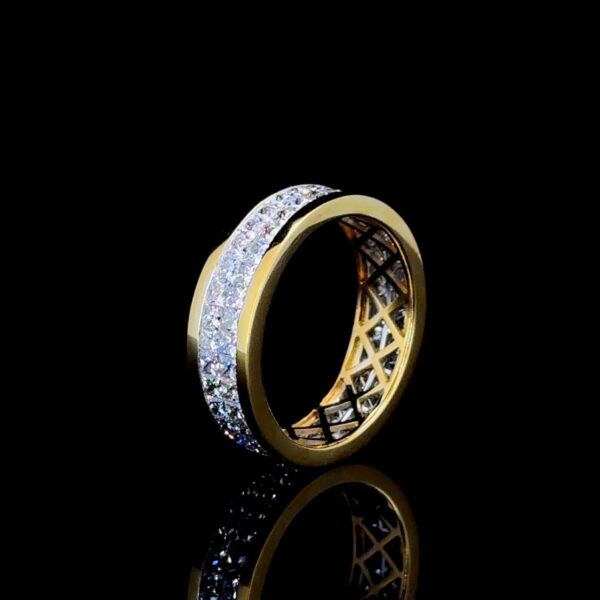 Iced Out Princess Diamond Channel Setting Ring Made In 18 / 14 / 10 KT Gold Studded With Shinny Moissanite Diamonds For The Anniversary Gift
