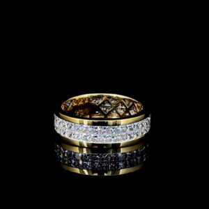 Iced Out Princess Diamond Channel Setting Ring Made In 18 / 14 / 10 KT Gold Studded With Shinny Moissanite Diamonds For The Anniversary Gift