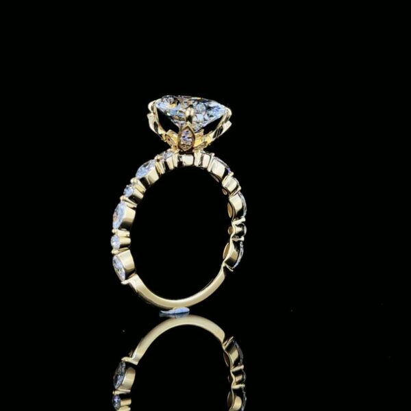 3 Ct Oval Cut Diamond Ring With Marquise Side Stone Made In 18/14/10 KT Gold Studded With Shinny Moissanite Diamonds For The Birthday Gift