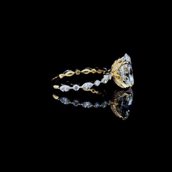 3 Ct Oval Cut Diamond Ring With Marquise Side Stone Made In 18/14/10 KT Gold Studded With Shinny Moissanite Diamonds For The Birthday Gift