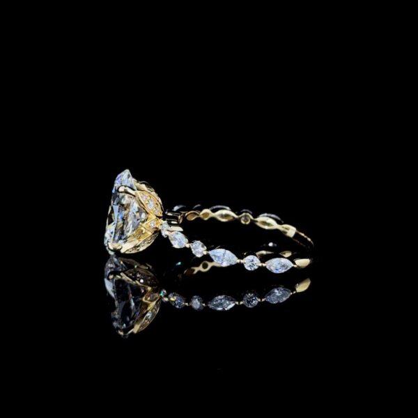 3 Ct Oval Cut Diamond Ring With Marquise Side Stone Made In 18/14/10 KT Gold Studded With Shinny Moissanite Diamonds For The Birthday Gift