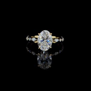 3 Ct Oval Cut Diamond Ring With Marquise Side Stone Made In 18/14/10 KT Gold Studded With Shinny Moissanite Diamonds For The Birthday Gift