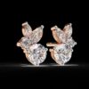 Elegant Marquise & Round Cut Cluster Diamond Stud Earrings Made In 18/14/10 KT Gold Studded With Certified Lab Diamonds For Anniversary Gift