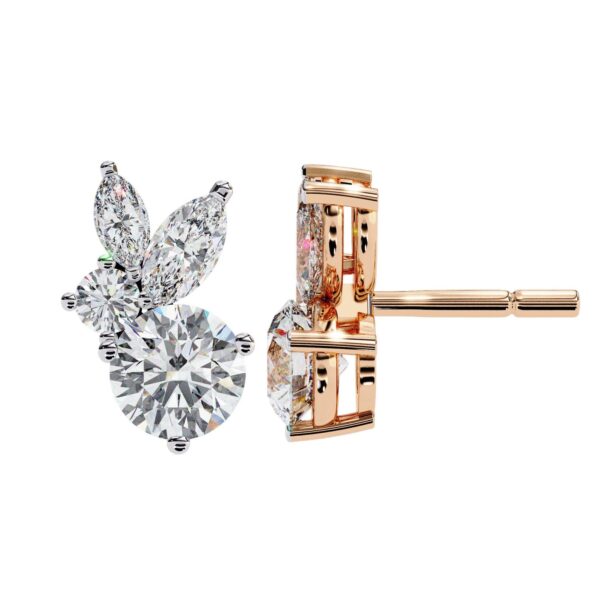 Elegant Marquise & Round Cut Cluster Diamond Stud Earrings Made In 18/14/10 KT Gold Studded With Certified Lab Diamonds For Anniversary Gift