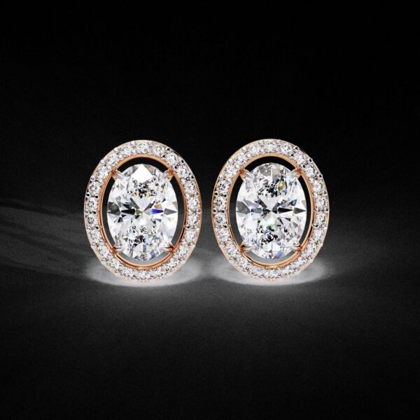 1 Ct Oval Halo Diamond Stud Earrings Made In 18/14/10 KT Gold Embellished With Certified Lab Diamonds For The Birthday And Anniversary Gift