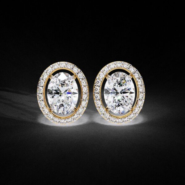 1 Ct Oval Halo Diamond Stud Earrings Made In 18/14/10 KT Gold Embellished With Certified Lab Diamonds For The Birthday And Anniversary Gift