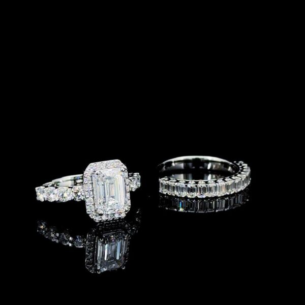 Luxury 2.5 Ct Emerald-Cut Diamond Bridal Ring Set Made In 18/14/10 KT Gold Embellished With Certified Lab Diamonds For The Wedding Gift