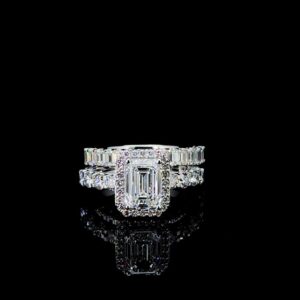 Luxury 2.5 Ct Emerald-Cut Diamond Bridal Ring Set Made In 18/14/10 KT Gold Embellished With Certified Lab Diamonds For The Wedding Gift