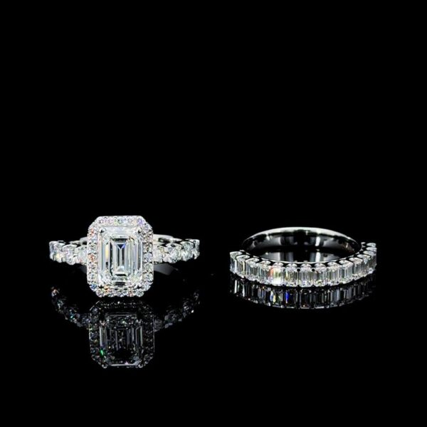 Luxury 2.5 Ct Emerald-Cut Diamond Bridal Ring Set Made In 18/14/10 KT Gold Embellished With Certified Lab Diamonds For The Wedding Gift