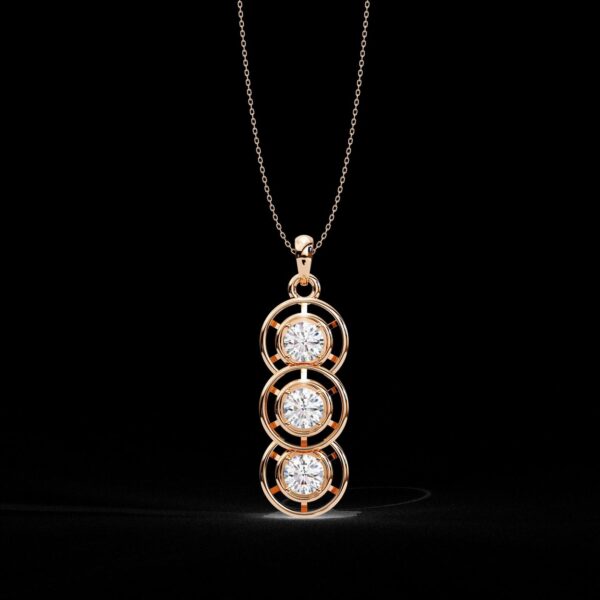Elegant 3-Stone Round Diamond Pendant Made In 18 / 14 / 10 KT Gold Studded With Certified Lab Diamonds For The Birthday And Anniversary Gift