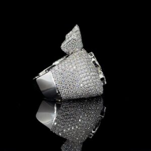 Iced Out Dollar Money Bag Ring Made In 18 / 14 / 10 KT Gold Embellished With Shinny Moissanite Diamonds For The Birthday Gift , Unisex Ring