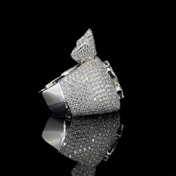 Iced Out Dollar Money Bag Ring Made In 18 / 14 / 10 KT Gold Embellished With Shinny Moissanite Diamonds For The Birthday Gift , Unisex Ring