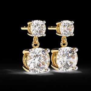 Brilliant 3 CT Round Diamond Drop Earrings Made In 18/14/10 KT Gold Studded With Certified Lab Diamonds For The Wedding And Anniversary Gift