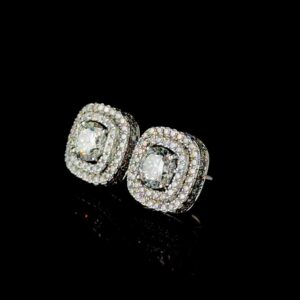 Dazzling Double Halo Bling Earrings Made In 18/14/10 KT Gold Studded With Shinny Moissanite Diamonds For The Birthday And Anniversary Gift