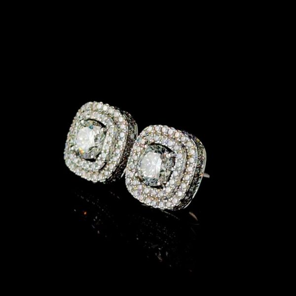 Dazzling Double Halo Bling Earrings Made In 18/14/10 KT Gold Studded With Shinny Moissanite Diamonds For The Birthday And Anniversary Gift