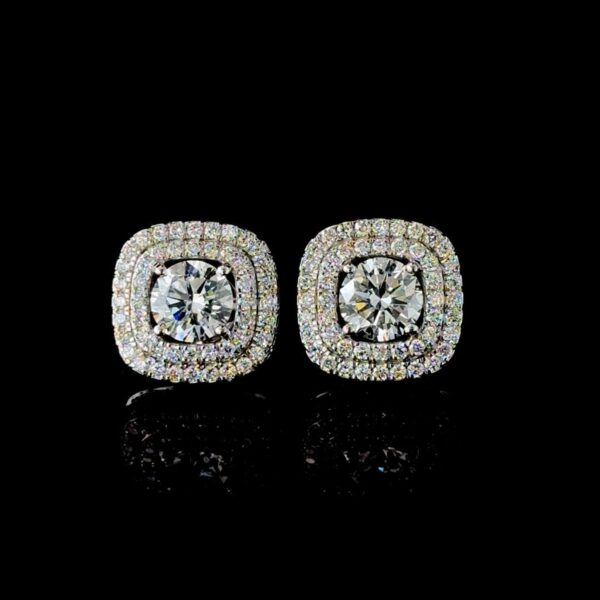 Dazzling Double Halo Bling Earrings Made In 18/14/10 KT Gold Studded With Shinny Moissanite Diamonds For The Birthday And Anniversary Gift