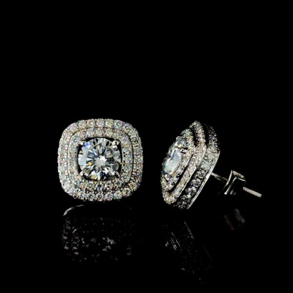 Dazzling Double Halo Bling Earrings Made In 18/14/10 KT Gold Studded With Shinny Moissanite Diamonds For The Birthday And Anniversary Gift