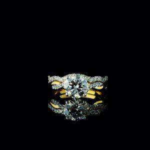 Gold Twisted Band & Solitaire Lab Diamond Ring Set Made In 18 / 14 / 10 KT Gold Embellished With Certified Lab Diamonds For The Wedding Gift