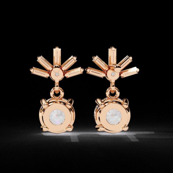Round & Baguette Cut Diamond Drop Earrings Made In 18/14/10 KT Gold Studded With Certified Lab Diamond For The Anniversary And Birthday Gift