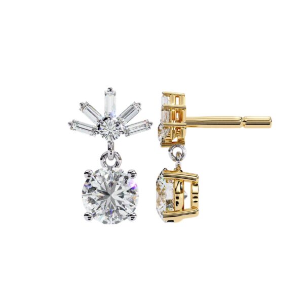 Round & Baguette Cut Diamond Drop Earrings Made In 18/14/10 KT Gold Studded With Certified Lab Diamond For The Anniversary And Birthday Gift