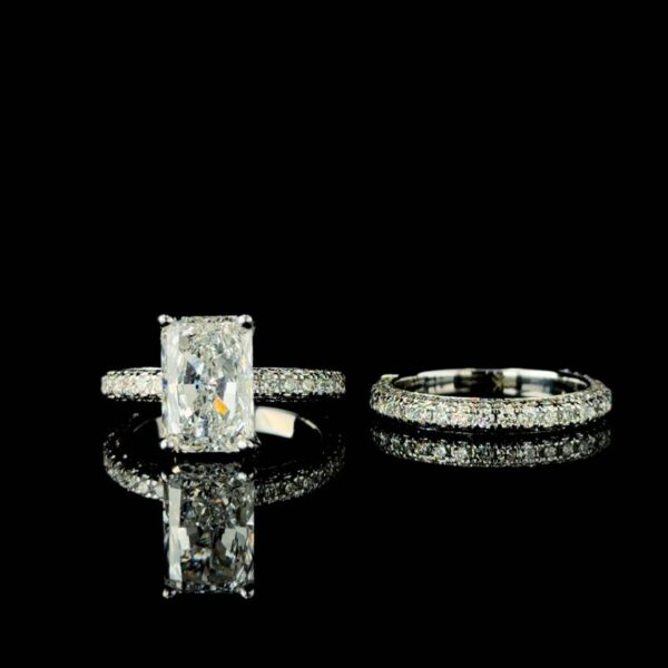 Radiant Cut Diamond Engagement Ring Set Made In 18 / 14 / 10 KT Gold Embellished With Shinny Moissanite Diamonds For The Anniversary Gift