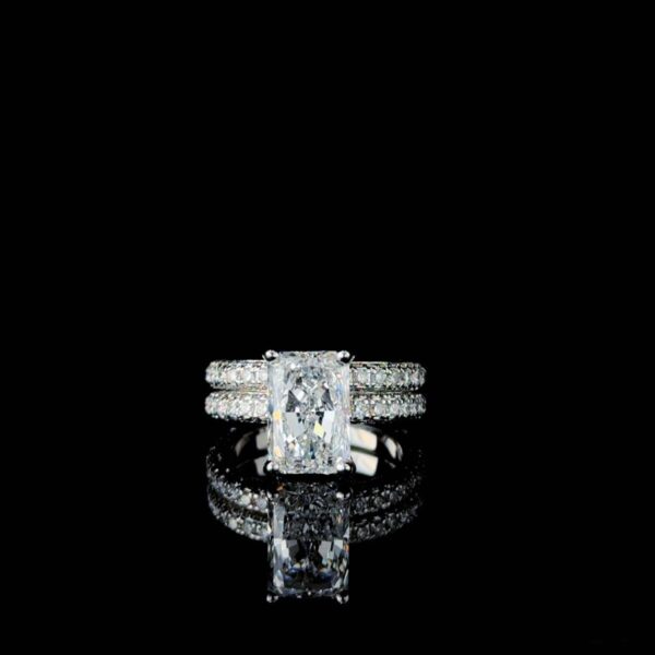 Radiant Cut Diamond Engagement Ring Set Made In 18 / 14 / 10 KT Gold Embellished With Shinny Moissanite Diamonds For The Anniversary Gift