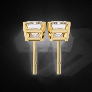 Elegant Emerald-Cut Diamond Stud Earrings Made In 18/14/10 KT Gold Studded With Certified Lab Diamonds For The Wedding And Anniversary Gift
