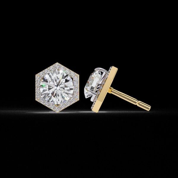 Luxury Hexagon Diamond Stud Earrings Made In 18/14/10 KT Gold Studded With Certified Lab Diamond For The Anniversary And Birthday Gift