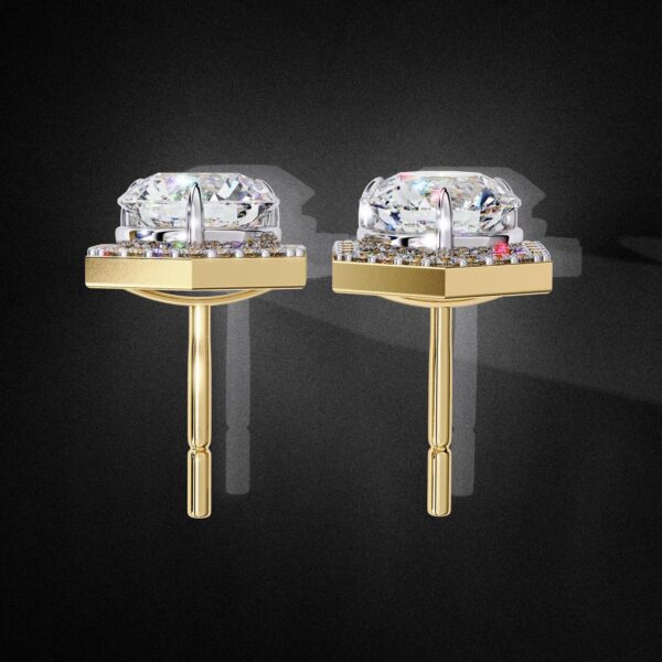 Luxury Hexagon Diamond Stud Earrings Made In 18/14/10 KT Gold Studded With Certified Lab Diamond For The Anniversary And Birthday Gift