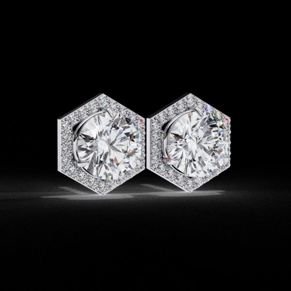 Luxury Hexagon Diamond Stud Earrings Made In 18/14/10 KT Gold Studded With Certified Lab Diamond For The Anniversary And Birthday Gift