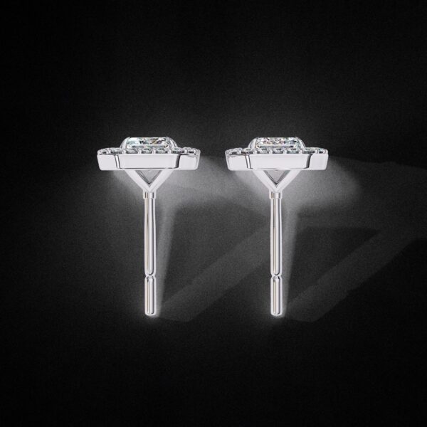 Emerald-Cut Diamond Halo Stud Earrings Made In 18 / 14 / 10 KT Gold Studded With Certified Lab Diamond For The Birthday And Anniversary Gift