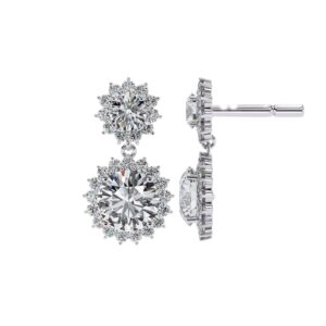 Luxury Double Halo Diamond Drop Earrings Made In 18/14/10 KT Gold Studded With Certified Lab Diamonds For The Anniversary And Wedding Gift