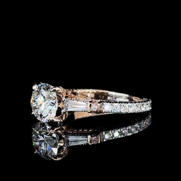 Exquisite Round Cut Diamond Ring with Baguette Made In 18 / 14 / 10 KT Gold Made In Shinny Moissanite Diamonds For The Anniversary Gift