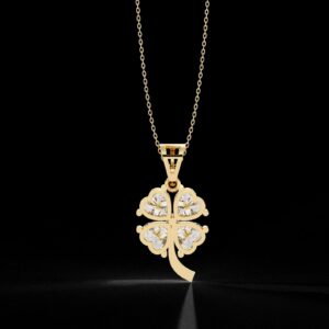 Gold & Diamond Four-Leaf Clover Pendant Made In 18 / 14 / 10KT Gold Studded With Certified Lab Diamond For The Birthday And Anniversary Gift