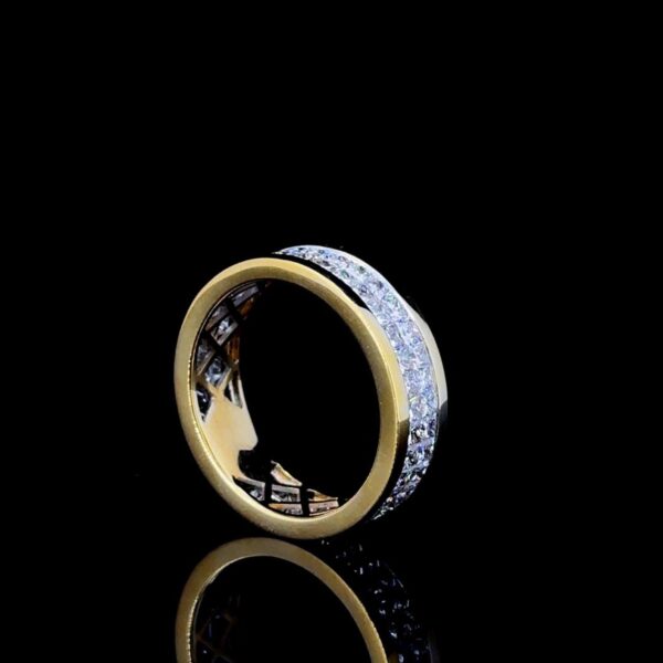 Iced Out Princess Diamond Channel Setting Ring Made In 18 / 14 / 10 KT Gold Studded With Shinny Moissanite Diamonds For The Anniversary Gift