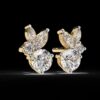 Elegant Marquise & Round Cut Cluster Diamond Stud Earrings Made In 18/14/10 KT Gold Studded With Certified Lab Diamonds For Anniversary Gift