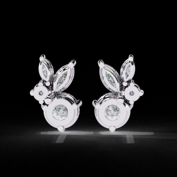 Elegant Marquise & Round Cut Cluster Diamond Stud Earrings Made In 18/14/10 KT Gold Studded With Certified Lab Diamonds For Anniversary Gift