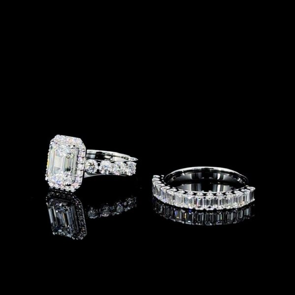 Luxury 2.5 Ct Emerald-Cut Diamond Bridal Ring Set Made In 18/14/10 KT Gold Embellished With Certified Lab Diamonds For The Wedding Gift