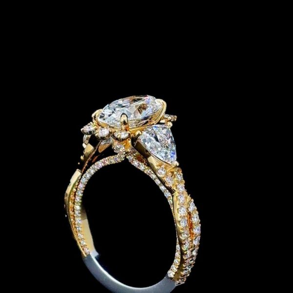 Luxury Oval Cut Diamond Cluster Iced Out Ring Made In 18/14/10 KT Gold Embellished With Shinny Moissanite Diamonds For The Anniversary Gift