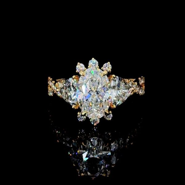 Luxury Oval Cut Diamond Cluster Iced Out Ring Made In 18/14/10 KT Gold Embellished With Shinny Moissanite Diamonds For The Anniversary Gift