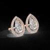 Elegant Drop Halo Pear Diamond Stud Earrings Made In 18/14/10 KT Gold Studded With Certified Lab Diamonds For The Anniversary Gift For Her