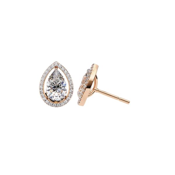Elegant Drop Halo Pear Diamond Stud Earrings Made In 18/14/10 KT Gold Studded With Certified Lab Diamonds For The Anniversary Gift For Her