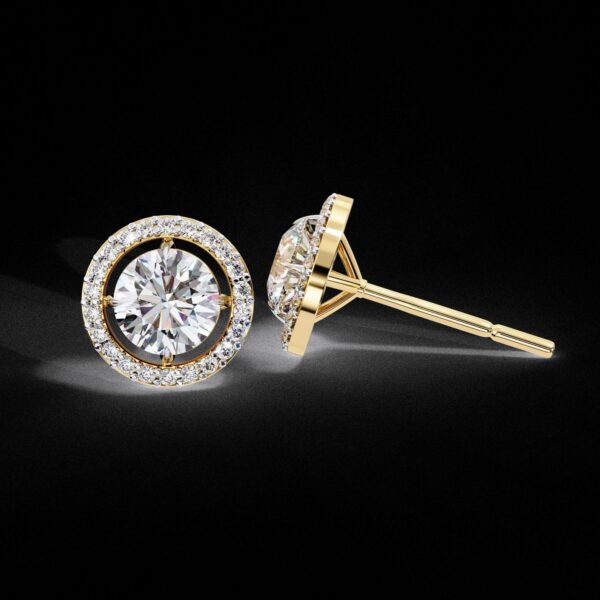 Halo Stud Earrings with Round Diamond Made In 18 / 14 / 10 KT Gold Embellished With Certified Lab Diamonds For The Anniversary Gift For Her