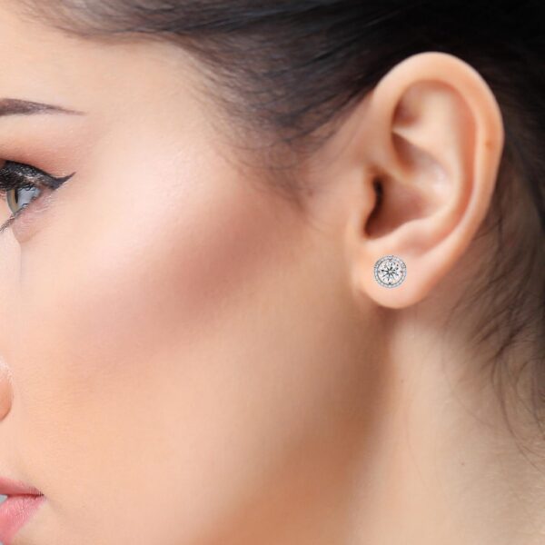 Halo Stud Earrings with Round Diamond Made In 18 / 14 / 10 KT Gold Embellished With Certified Lab Diamonds For The Anniversary Gift For Her
