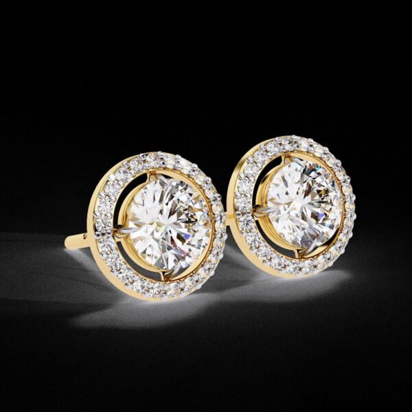 Halo Stud Earrings with Round Diamond Made In 18 / 14 / 10 KT Gold Embellished With Certified Lab Diamonds For The Anniversary Gift For Her